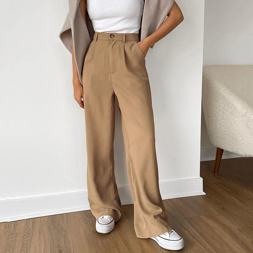 Enyami Chic High Street American Formal Trousers Ladies Elegant Office Business Casual Baggy Women Pants