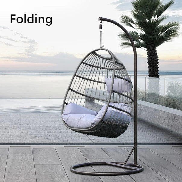 Summer Folding Metal & PE Rattan Garden Patio Flatpack Outdoor Gym Furniture Hammock Hanging Basket Egg Swing Chair