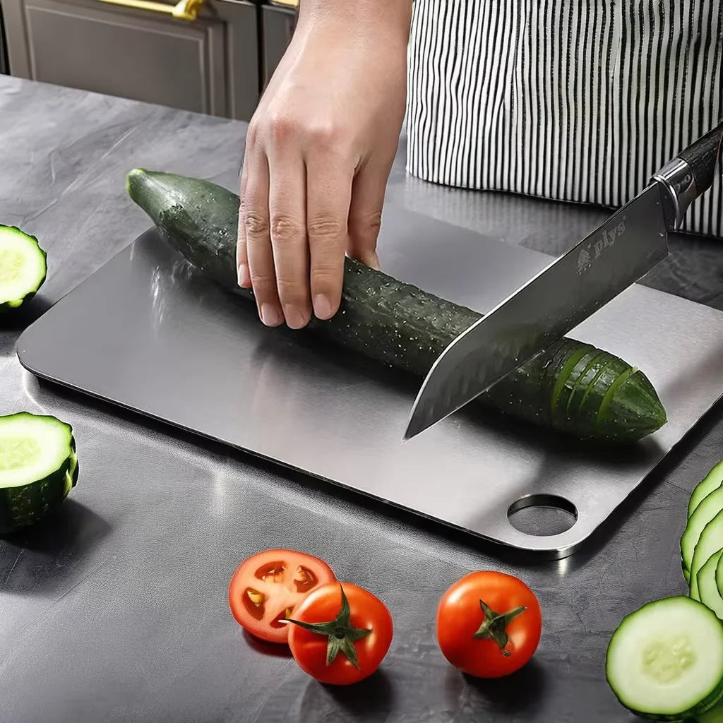 Eco Friendly Rectangular Stainless Steel Cutting Board Double Sided Heavy Duty Titanium Chopping Board for Vegetable Kitchen