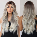 Long Wavy Wigs with Bangs Synthetic Ombre Brown Blonde Wigs Cosplay Party Use Heat Resistant Fiber for Women