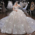 Embroidered Tulle V-neck Bridal Gown Maxi Elegant Women Tulle Off Shoulder Wedding Dress Ball Gown