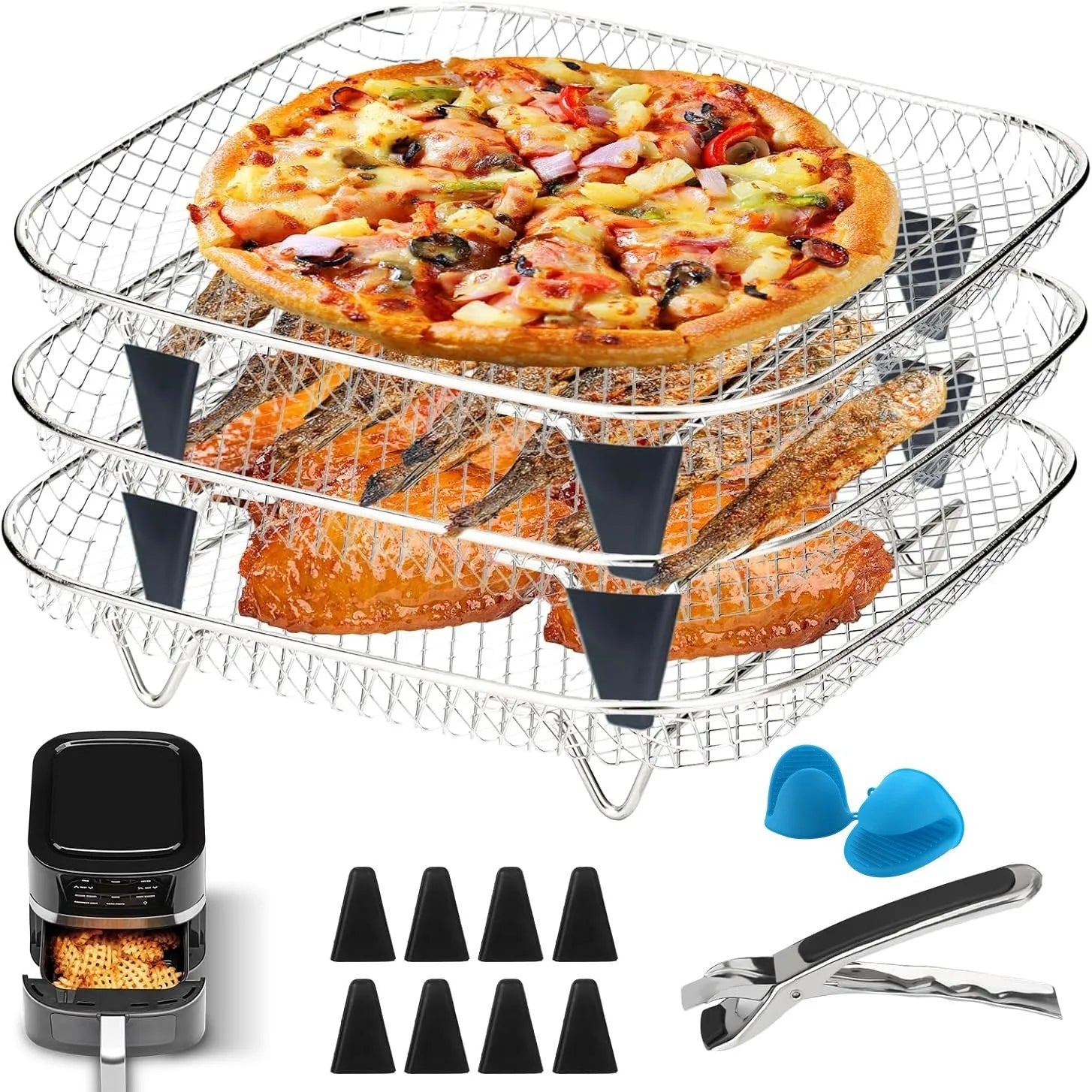 Stainless Steel Square Air Fryer Rack Stackable and Compatible with Dehydrator Essential Home Kitchen Accessory
