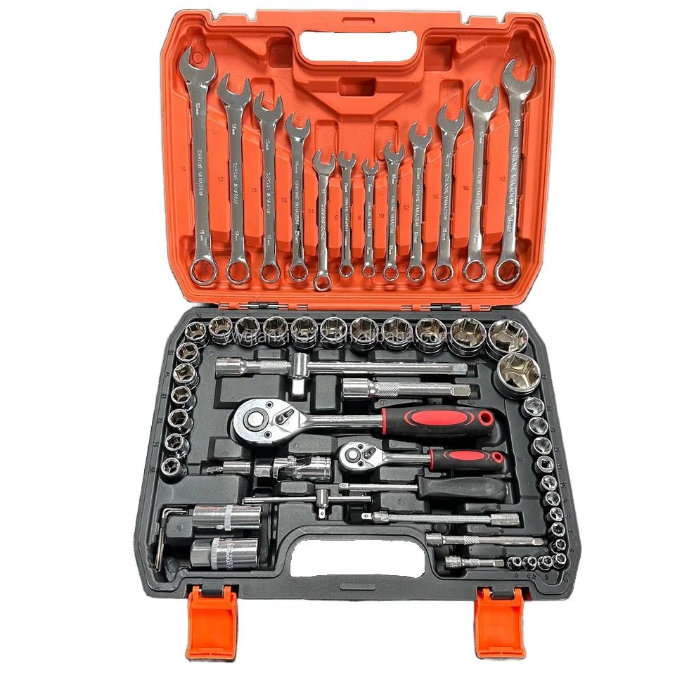 61-Piece CR-V Multi-Functional Household Car Repair Tool Set 1/4 Inch Drive Socket Ratchet Wrench Chrome Vanadium Steel Hand OEM