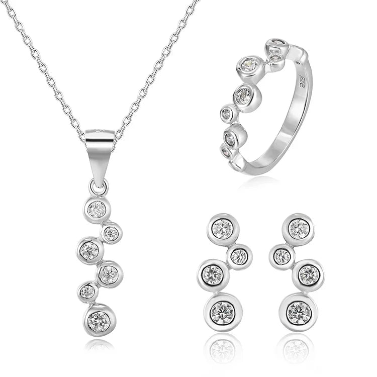 Newest Fashion 925 Sterling Silver Simple Jewelry Sets AAA Cubic Zirconia Rhodium & Gold Plating Necklace Jewelry Set for Girls
