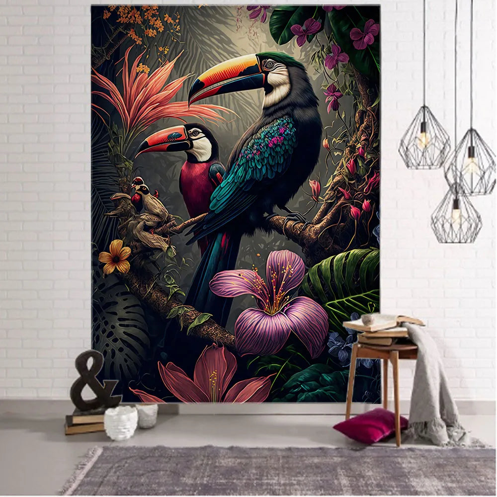 Jungle Leopard Wall Tapestry Tropical Plant Wall Hanging Bedroom Dormitory Fabric Wall Decoration Animal Background Cloth