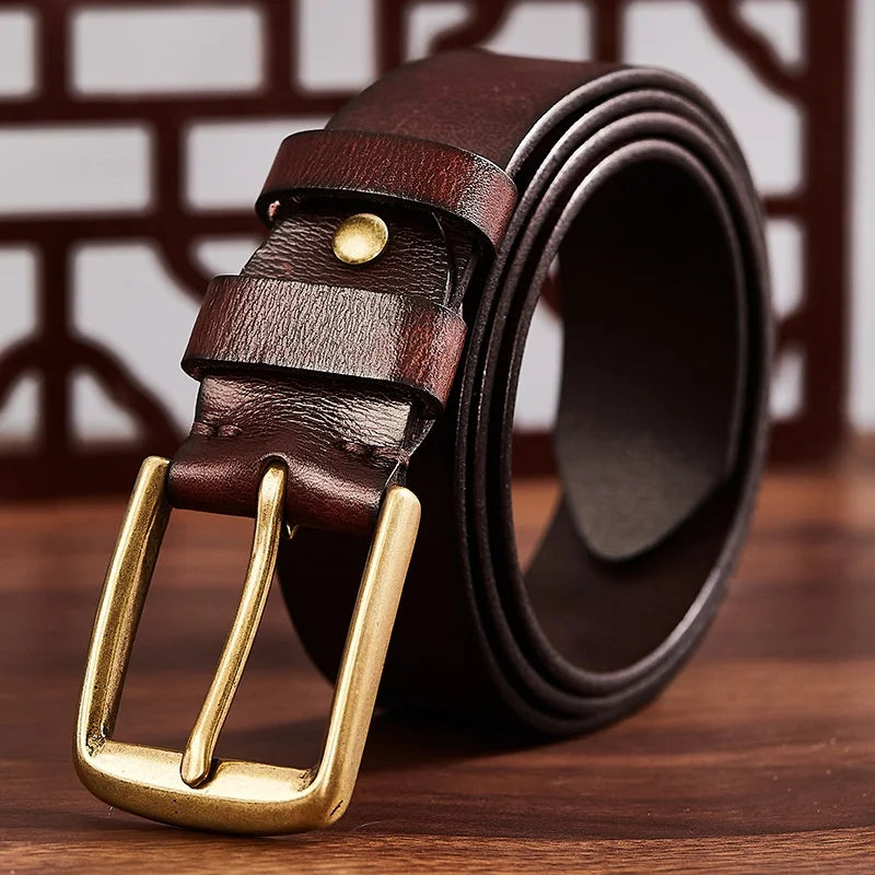 Men's Genuine Cowhide Leather Belt With Vintage Needle Buckle Handmade Layer Head Layer for Casual Jeans Easy Match for Youth