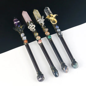 CHUSE Crystal Witchcraft Supplies Hand Made Witch Wand Natural Crystal Magic Wand Stick for Meditation Party Decorations
