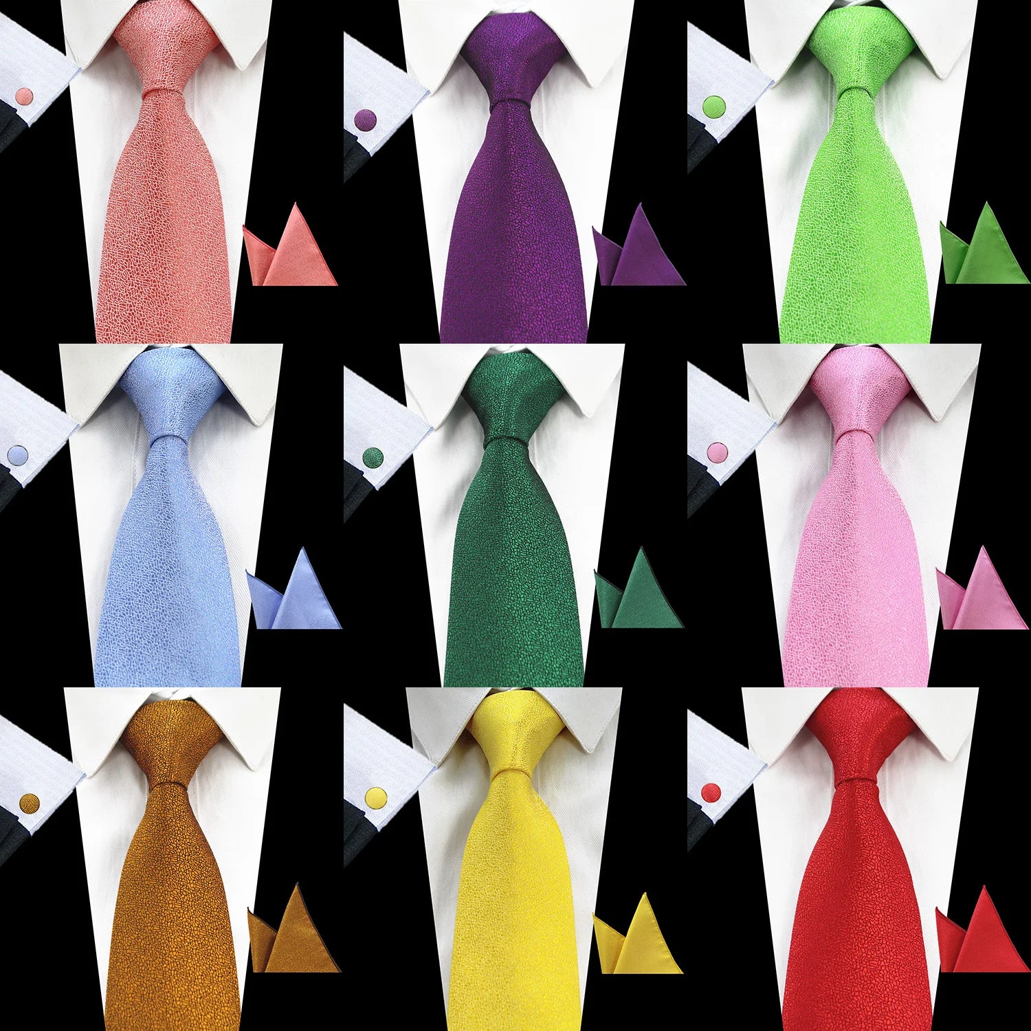 Free Shipping Luxury Custom Business Solid Color Grey Pink Hanky Cufflinks Men Ties Wholesale Plaid Silk Mens Necktie Set