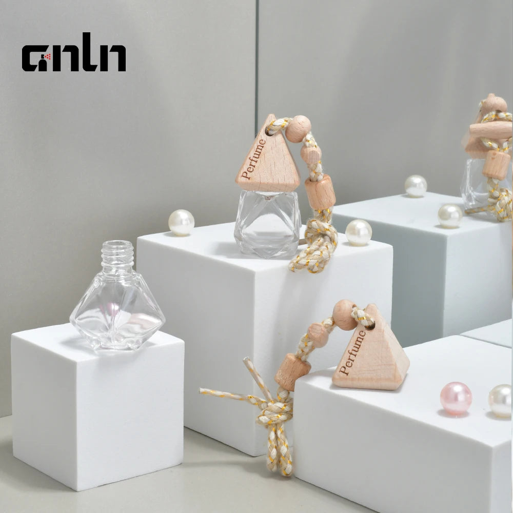 Wholesale Car Diffuser Perfume Bottles Empty Glass Bottles Wooden Cover 8ml Car Diffuser Bottle