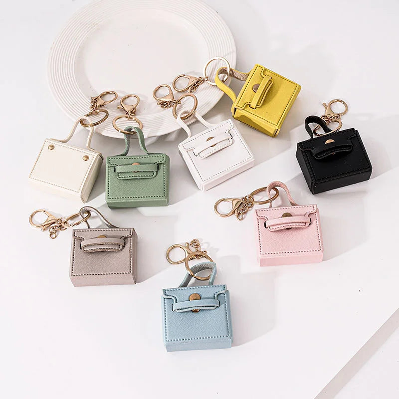 Cute Square Mini Keychain Bag Candy Colors Designer Pendant Backpack Hanger Car Decor Mini Handbag Keychain for Women Cute Charm