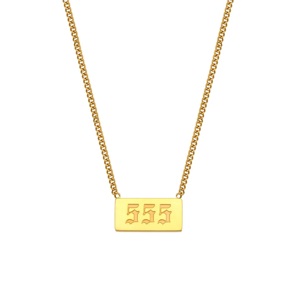 Lucky Custom Logo Name Number Necklace 111 to 999 Engraved Bar Number Pendant Necklace for Women Men Unisex