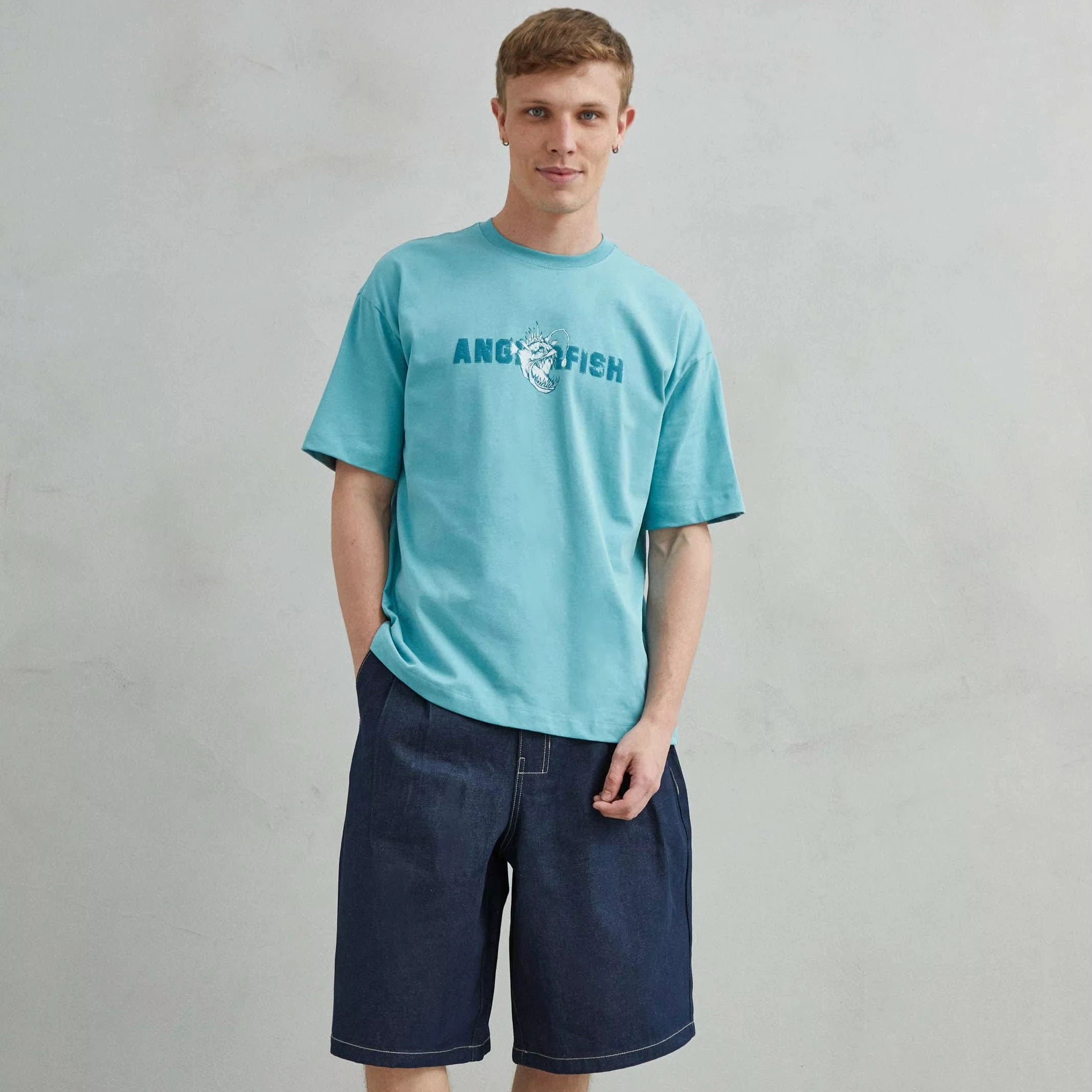 Imperio Shop Unisex Oversized Casual Breathable Cotton Short Sleeve 320g T-Shirt with Green Anglerfish Piranha Design