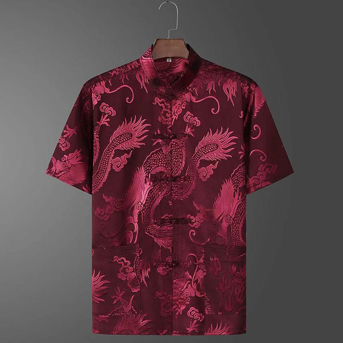 2025  Fashion Solid Chinese Traditional Style Dragon Pattern Men Tops Tang Suit Short Sleeve CTCS-006