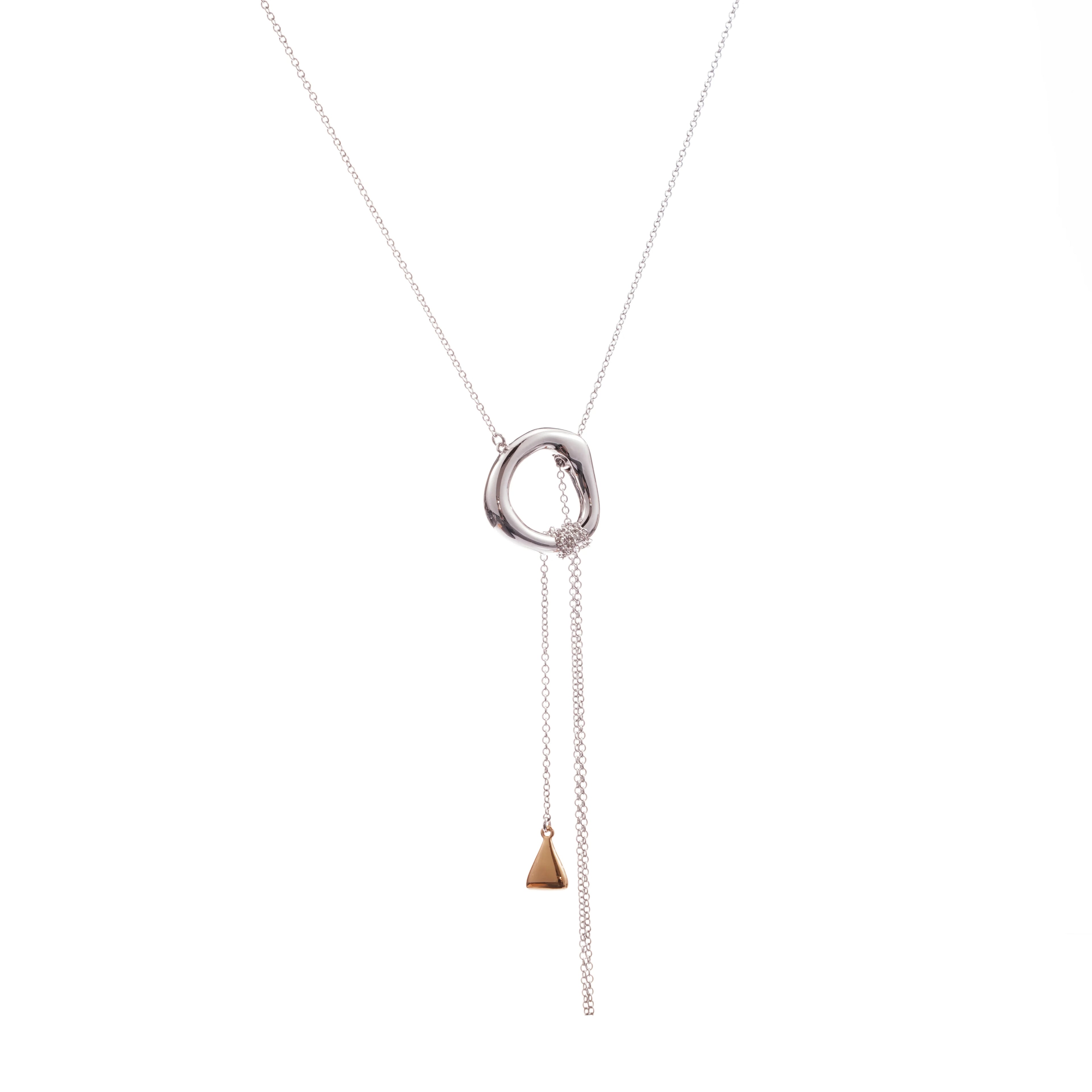 Platinum Plated Brass Necklace Irregular Round Ring Pyramid Pendant Trendy Elegant Women's Jewelry