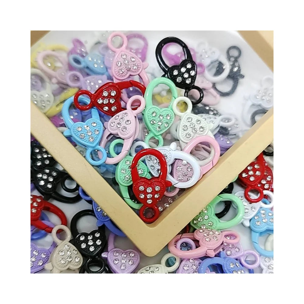 Wholesale 100Pcs/Lot 14*27MM Assorted Candy Color Rhinestone Lobster Claw Clasps for Jewelry Necklaces Bracelet Keychain Making