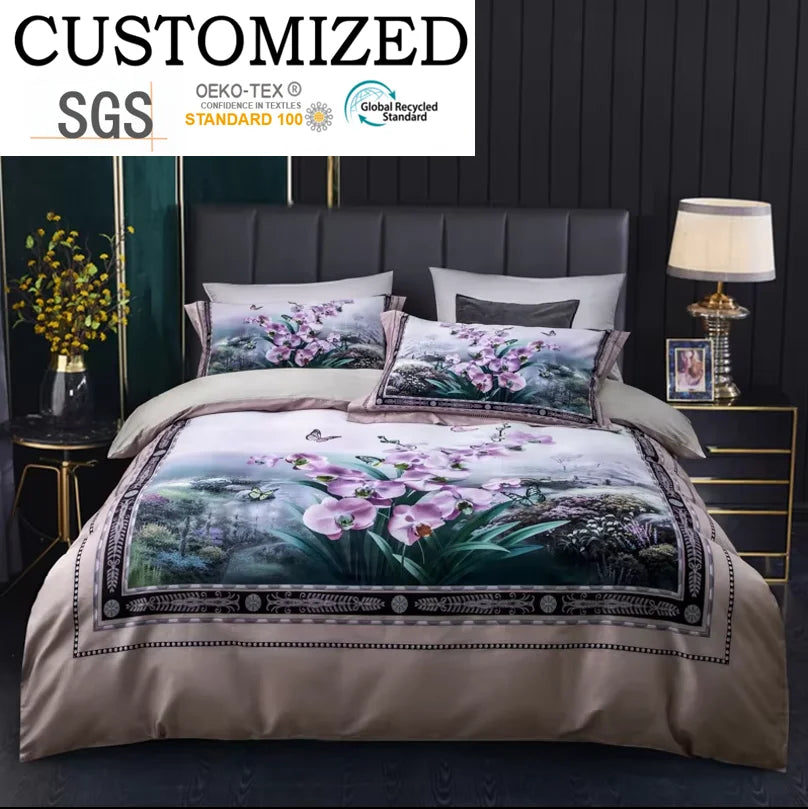 Latest Woven 100% Cotton Four Piece Bedding Set Home Choice Bedding Kit Duvet Cover Bed Sheet Pillowcase Plant Pattern Modern