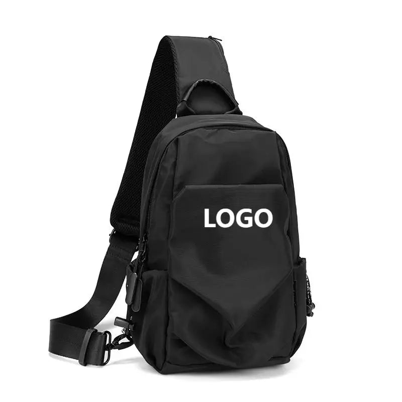SG0377 Men's Simple Single Shoulder Crossbody Bag Small Black Sling Backpack Multi Pockets
