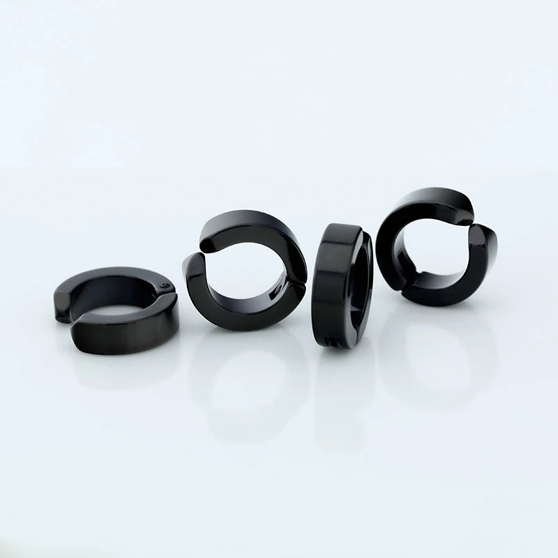 Punk Men Jewelry Earrings Hip Hop PVD Plated Personalized Ear Buckle Black Titanium Steel Clip on Earrings for None Pierced Ear