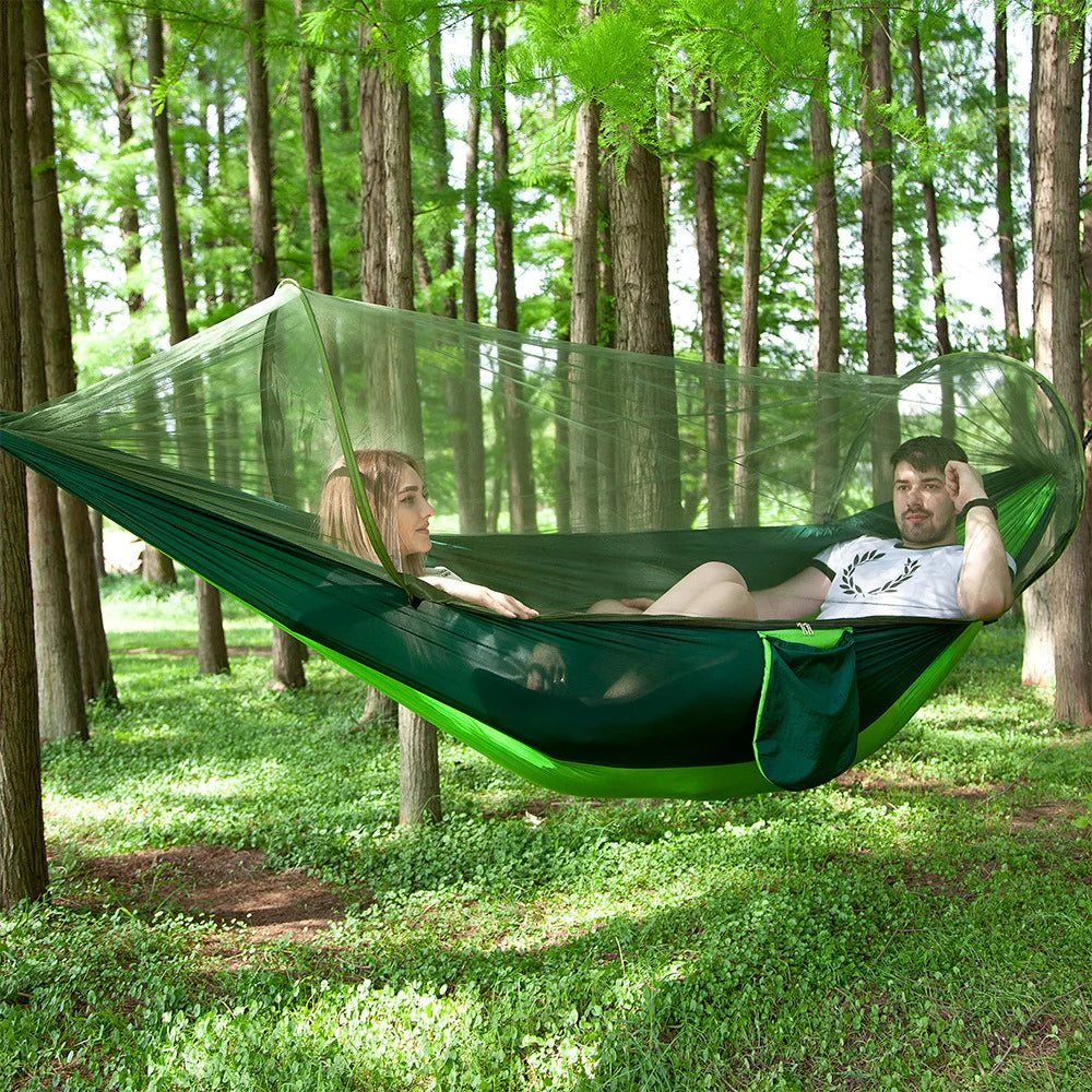 Outdoor Camping Hammocks With Mosquito Net 1-2 Person Portable Travel Camping Fabric Hanging Swing Hammocks Bed Garden Furniture