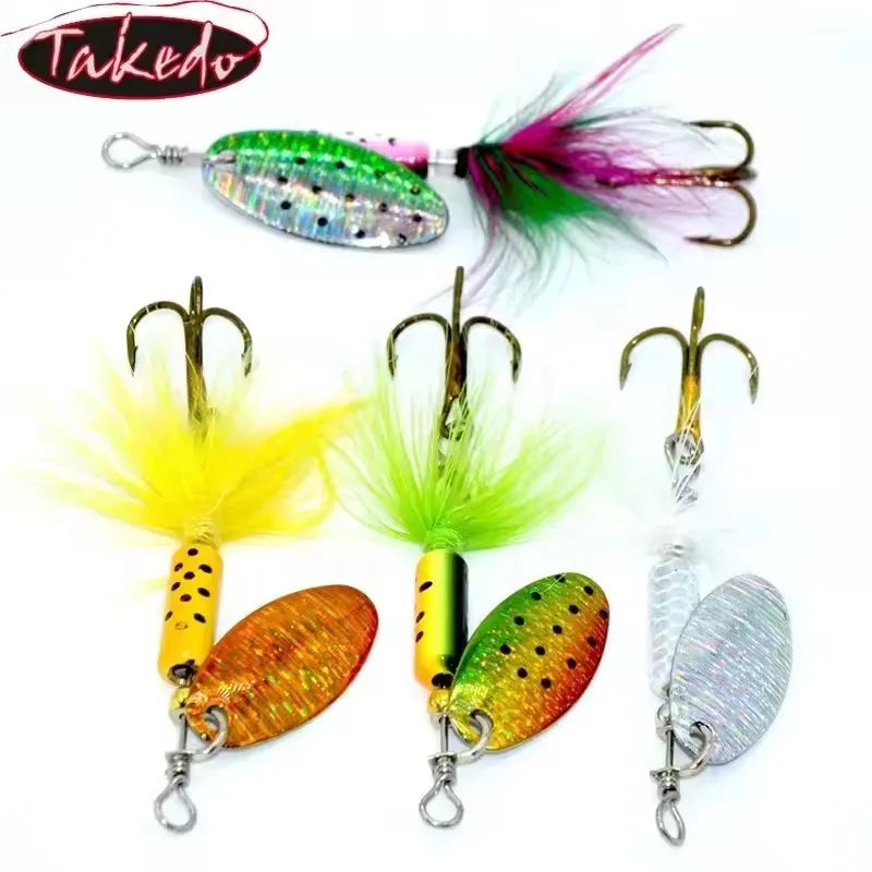 TAKEDO 4PCS 65MM 4G Composite Metal Spoon Spinner Bait Rotating Sequin Artificial Baits Fishing Lures for Carp Bass  HG17