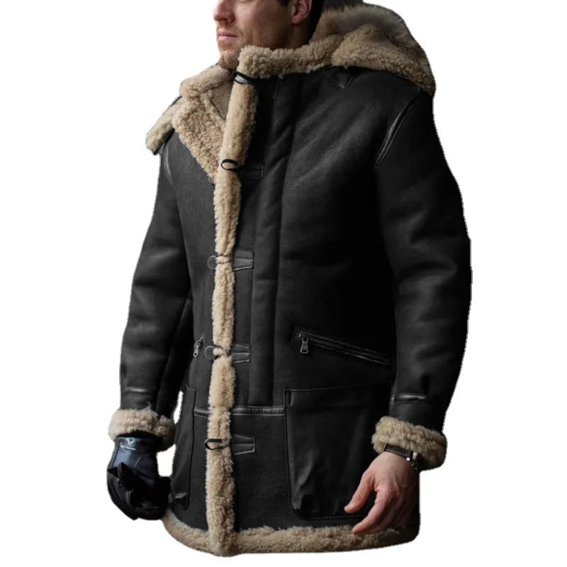European Size S-5XL Warm Thick Windproof Long Outerwear Coat Mens Faux Fur Parka Jacket With Hood