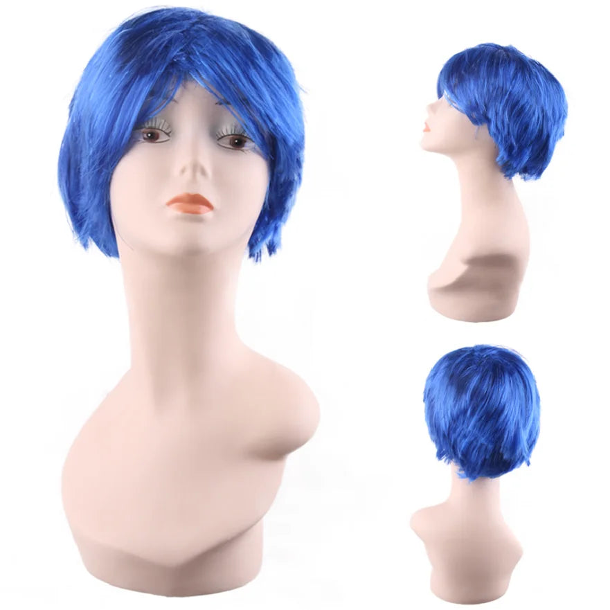 Cheap Synthetic Short Blue Color Man Fancy Dress Costume Party Wigs HPCS-0056 MegaBDM