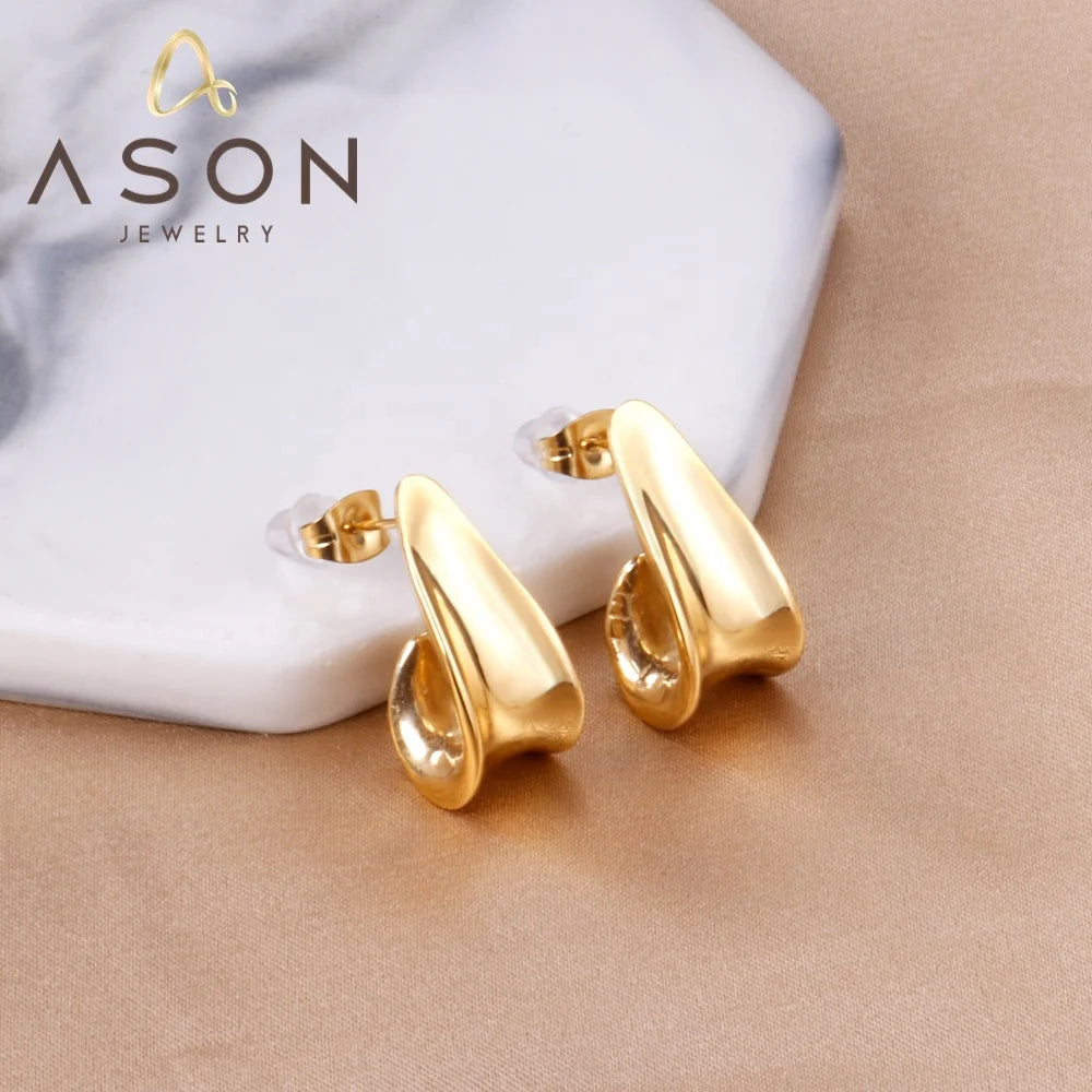 Ason Fashion Minimalist New Design Stainless Steel Jewelry Stud Earrings Wholesale J-shaped Stud Earrings for Women Girls
