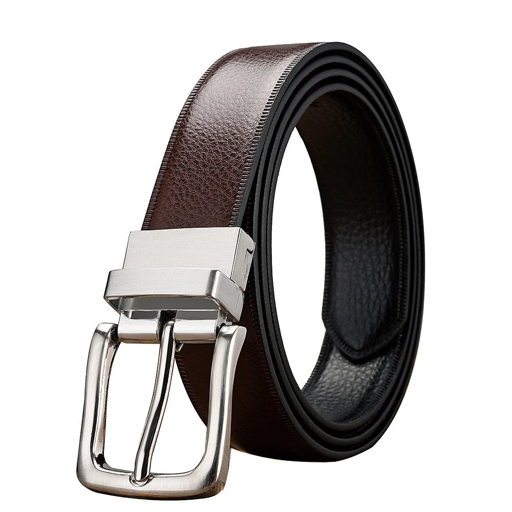 Double Side Reversible Buckle Genuine Leather Belt Cowhide Split Leather for Men