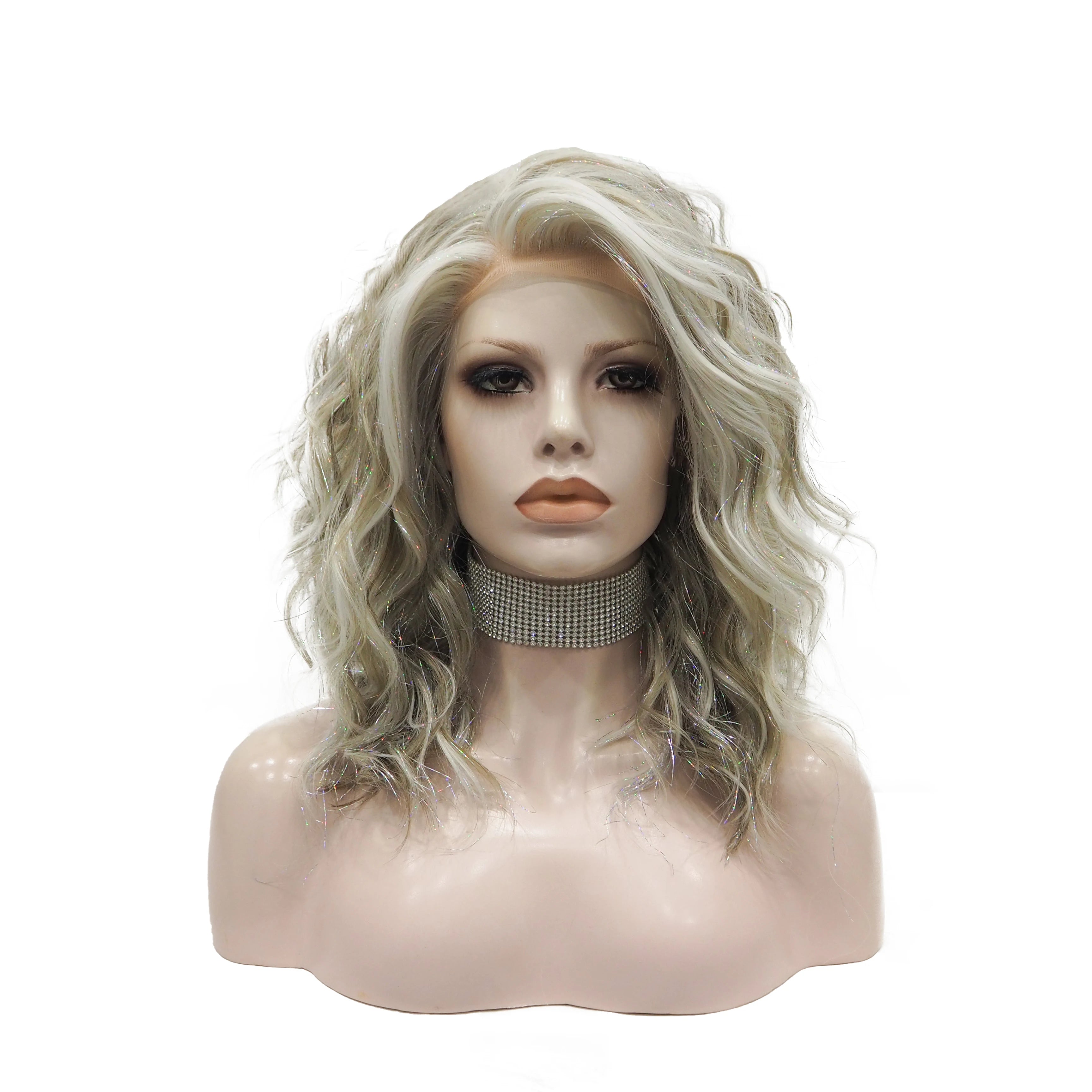 Celebrity Heat Resistant Fiber  Highlight Black Women Synthetic Lace Front Cosplay Drag Queen Wigs