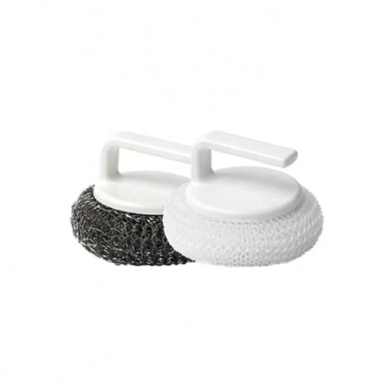 2024 New Simple Kitchen Cleaning Pot Washing Brush Household Steel Wire Ball With Handle Two Pot Washing Brushes