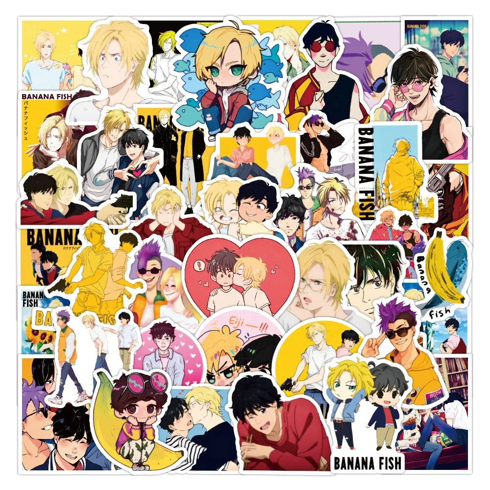 50Pcs Anime BANANA FISH Cool Die Cut Sticker For Boy Paper Decor Skateboard Laptop Luggage Phone Bike Stickers