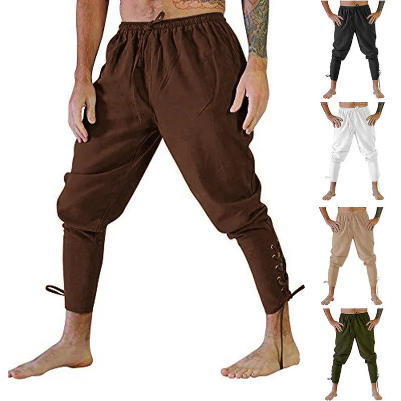 Mens Spring Summer Autumn Ankle Banded Pants Medieval Navigator Trousers Renaissance Pants