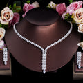 Bling CZ Cubic Zircon Silver Plated Water Drop Stone Necklace Earrings Jewelry Sets Fashion Women Wedding Party Dress Accessory