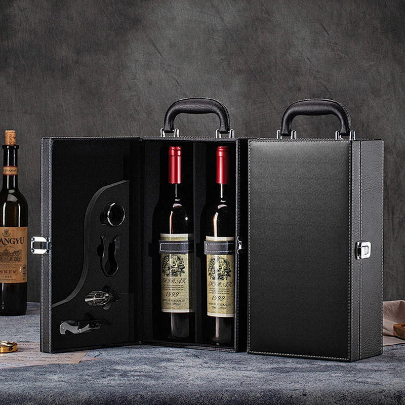 Personalized Luxury Wine Gift Box with Matt Lamination & Embossing Flip Top PU Leather Shaped Box Custom Logo Recyclable