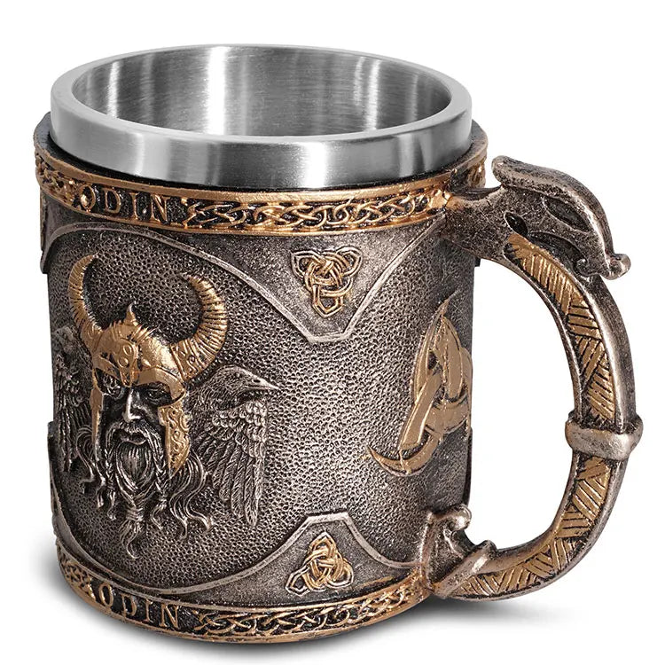 New Design Stainless Steel Handgrip Double Wall 450ml Sublimation Food Safe Medieval 3D Resin Retro Beer Mug