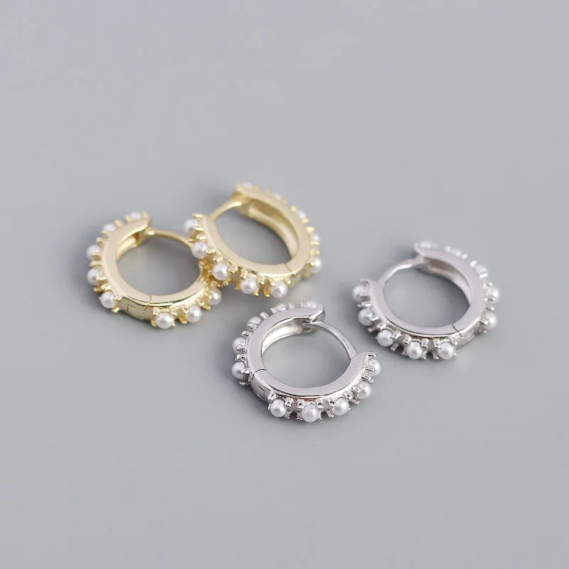 Women's Vintage Punk Spiked Pearl Stud 925 Sterling Silver Huggie Hoop Jewelry for Weddings Rock 'n' Roll Trendy Trendy Gifts
