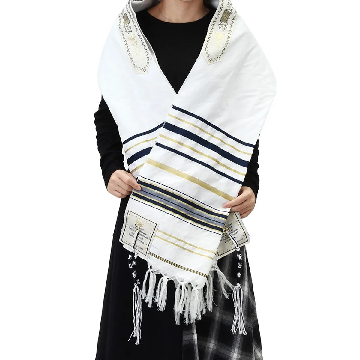 Wholesale Jewish Messianic 80*180cm Royal Navy Blue Tallit Talit Prayer Shawl and Tefillin Bags From Isreal