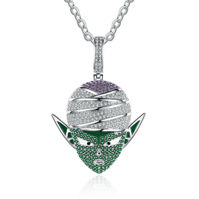 Fashion Man Rapper Dragon Ball Cartoon Hip Hop Copper Jewelry Pendant Inlaid Zircon Silver Plated Stainless Steel Necklace