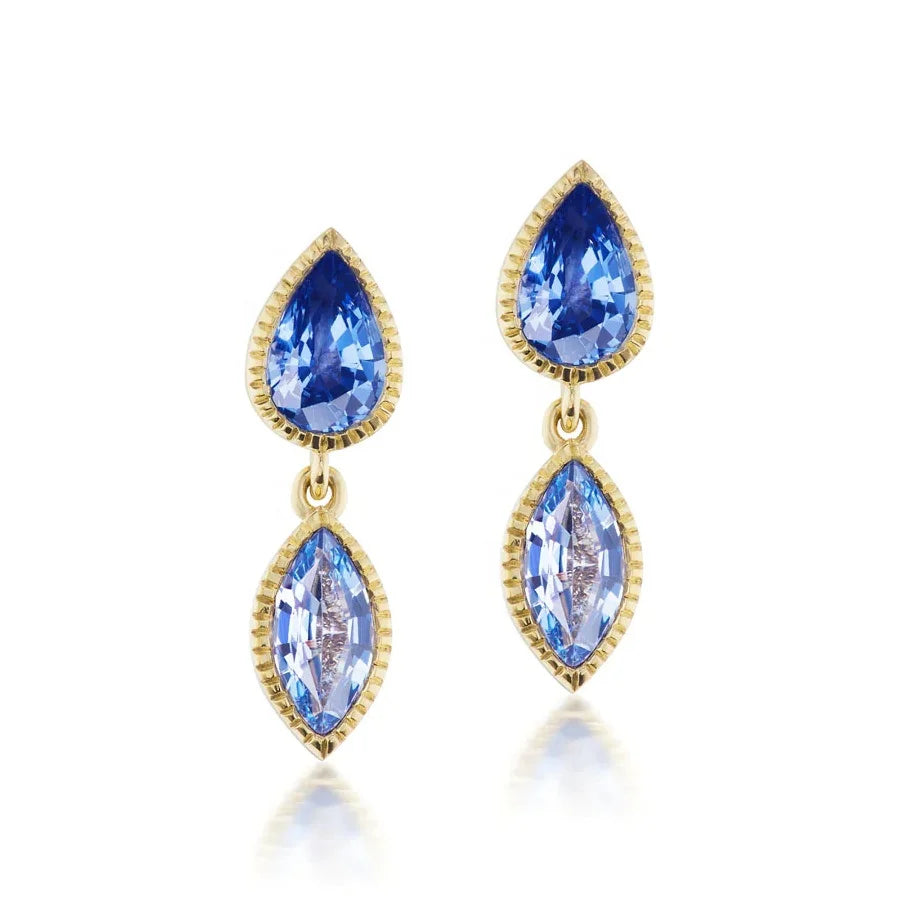 LOZRUNVE 925 Sterling Silver Gold Plated Luxury Sun Pink Blue Sapphire Crystal Drop Earrings
