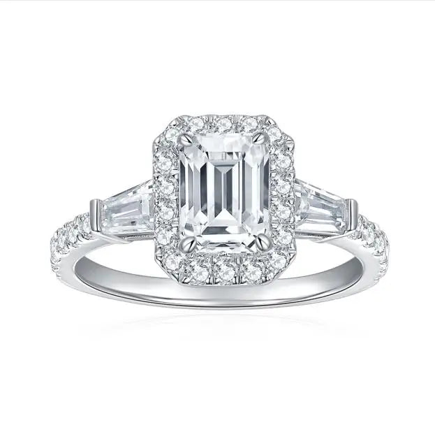 Handmade 5x7mm Emerald Cut Moissanite Ring 925 Silver Platinum Plating VVS Clarity Passes Diamond Tester Elegant Moissanite Ring