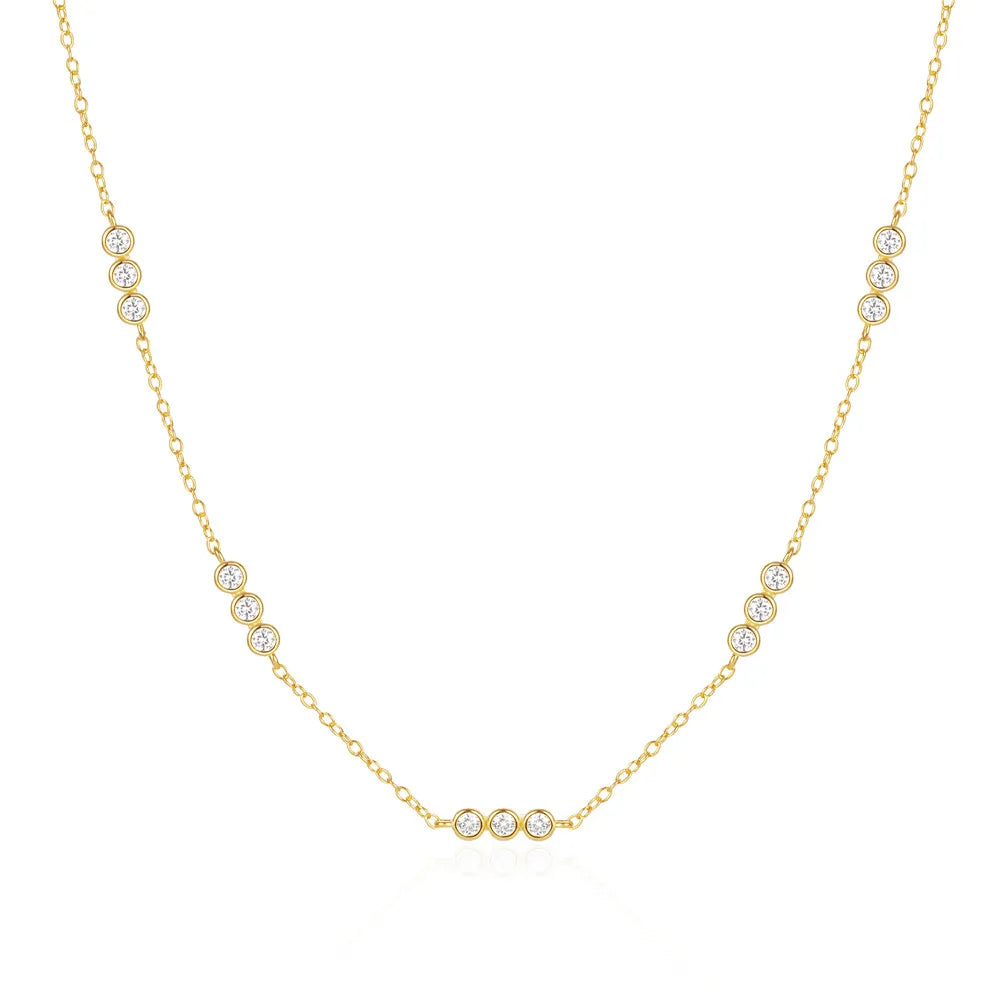 Fashion Minimalist Jewelry 925 Sterling Silver Round Zircon Necklace Diamond by the Yard Gold Plated Necklaces for Women