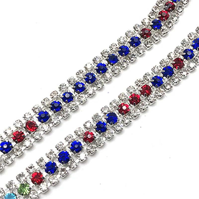Wholesale 9mm Three Rows of Rhinestone Sew-on Chain for Women Dress and Coat Rhinestone Chain Jewelry