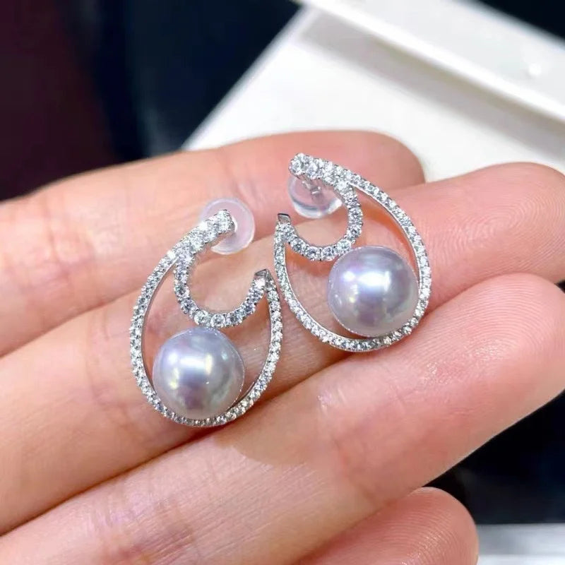 E2168 7-8mm DIY Natural Freshwater Pearl Charm Earrings Mounting Accessory 925 Sterling Silver Gold Plated  Jewelry for Women