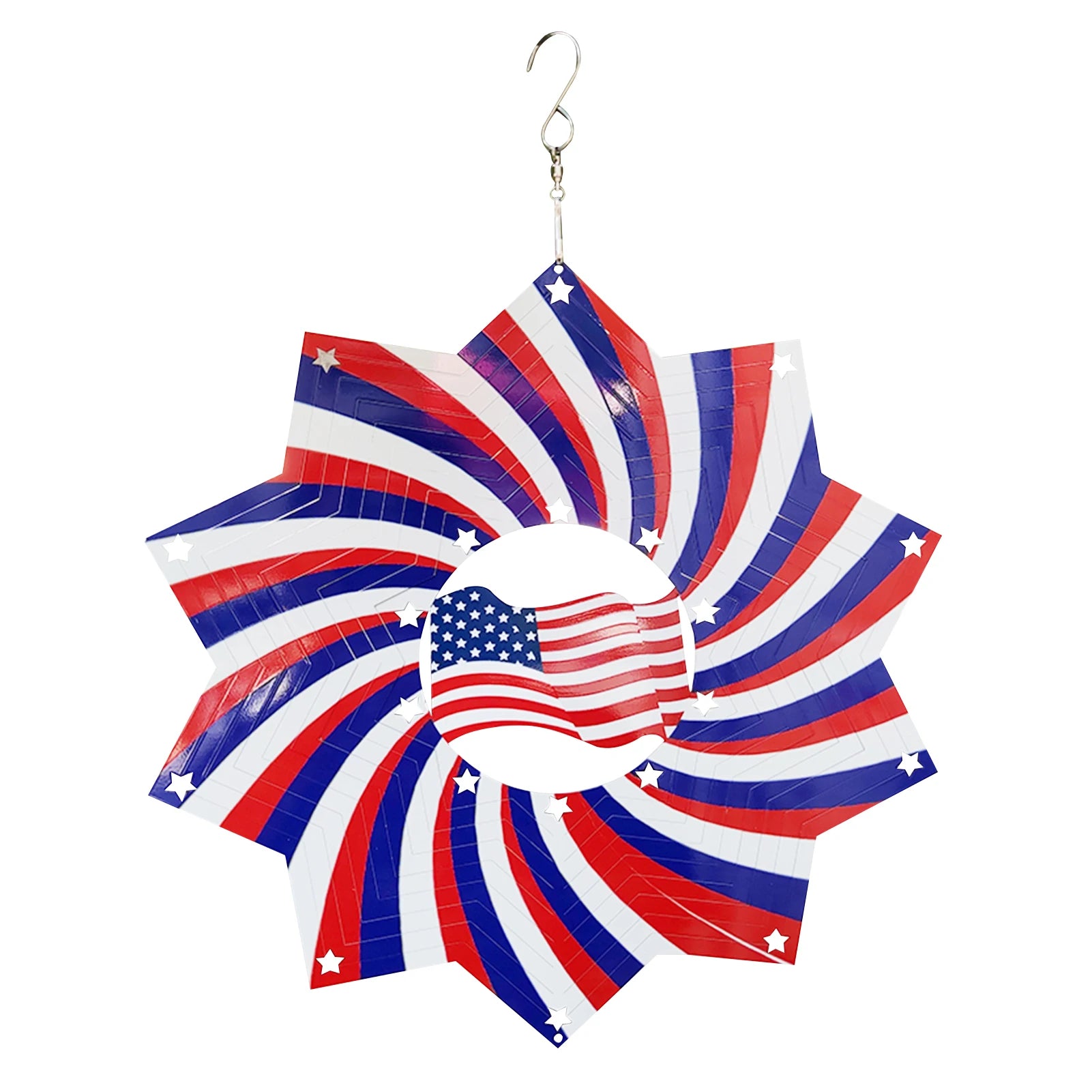 Factory Price Wind Spinner American Flag Garden Yard Decoration Garden Balcony Wall Art USA Hanging 3D Stainless Steel  Chimes