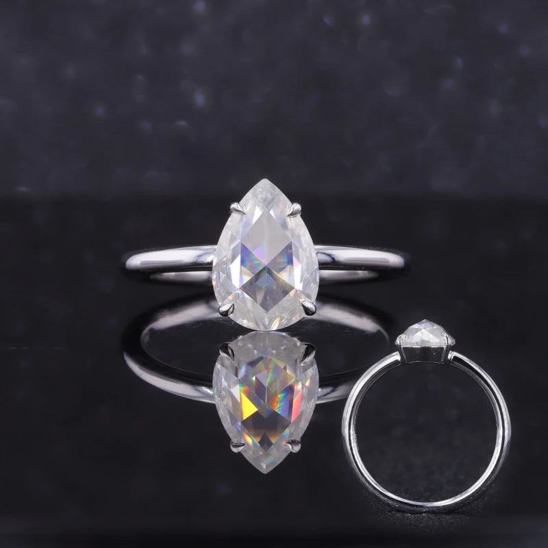 S925 Silver  7*10 mm Pear Shape Stone 2 Carat White Moissanite Silver Ring 925 Sterling Silver Open Gemstone Rings