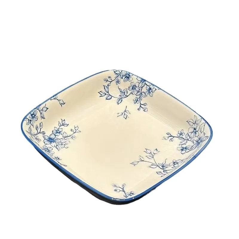 Retro Ceramic Dinnerware Set New Flower Design Plate Soup Noodle Bowl Fruit Dish Ceramics Plates