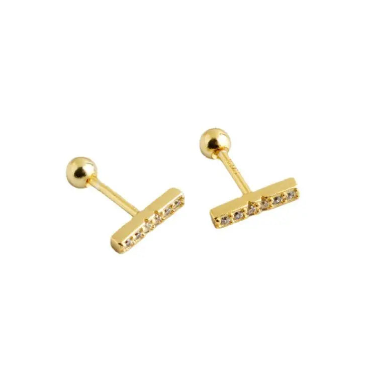 Dainty Vertical Bar Cubic Zirconia Earrings Small CZ Bar Stud Earrings Simple Modern Minimal Jewelry Helix Studs Gold Plated