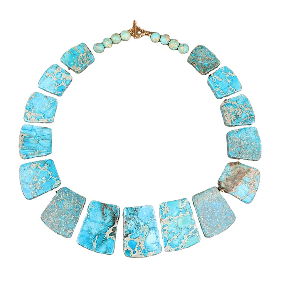Handmade Sea Sediment Jasper Necklace Set Gold Plated Tribal Leader Necklaces for Engagement Wedding Party or Anniversary