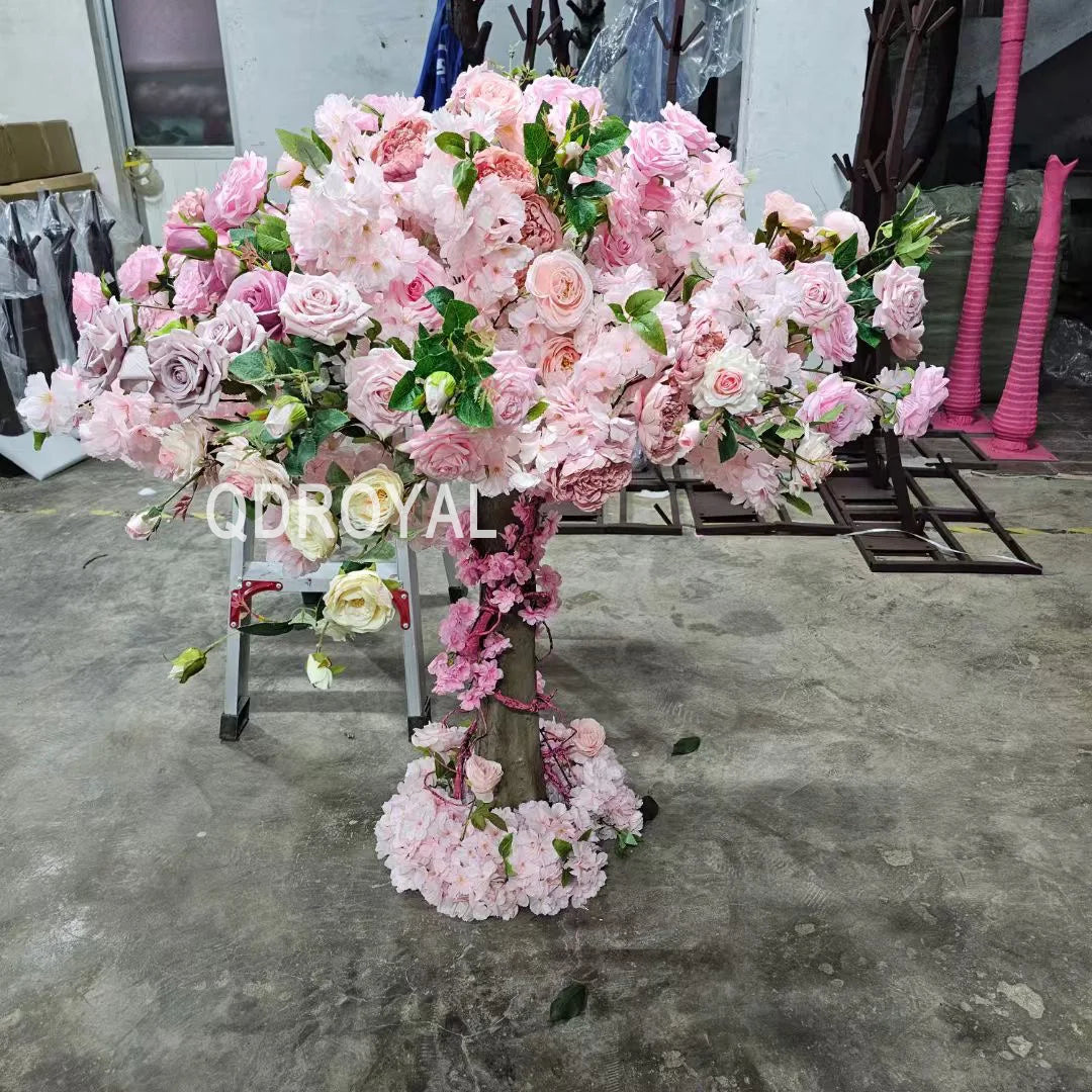 Indoor Shop Nearly Natural Rose Flower Trees Wedding Decoration Green with Silk Red Roses Artificial Flowers Tree