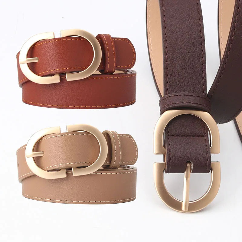 Classic Women White Black Pu Belts Metal Buckle Ladies Belts for Dress Fashion Belt Female